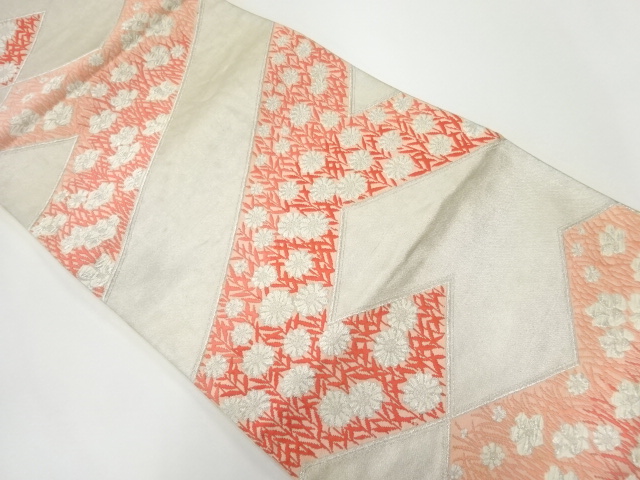 アンティーク　草花模様織出し袋帯（材料）